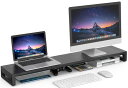 デュアル モニター台 USB口/2口コンセント付き 机上台 2画面ディスプレイ 台 幅100-110cm幅3段階可変モニタースタンド ートパソコン/プリンター/iMac/タブレットパソコンに適用