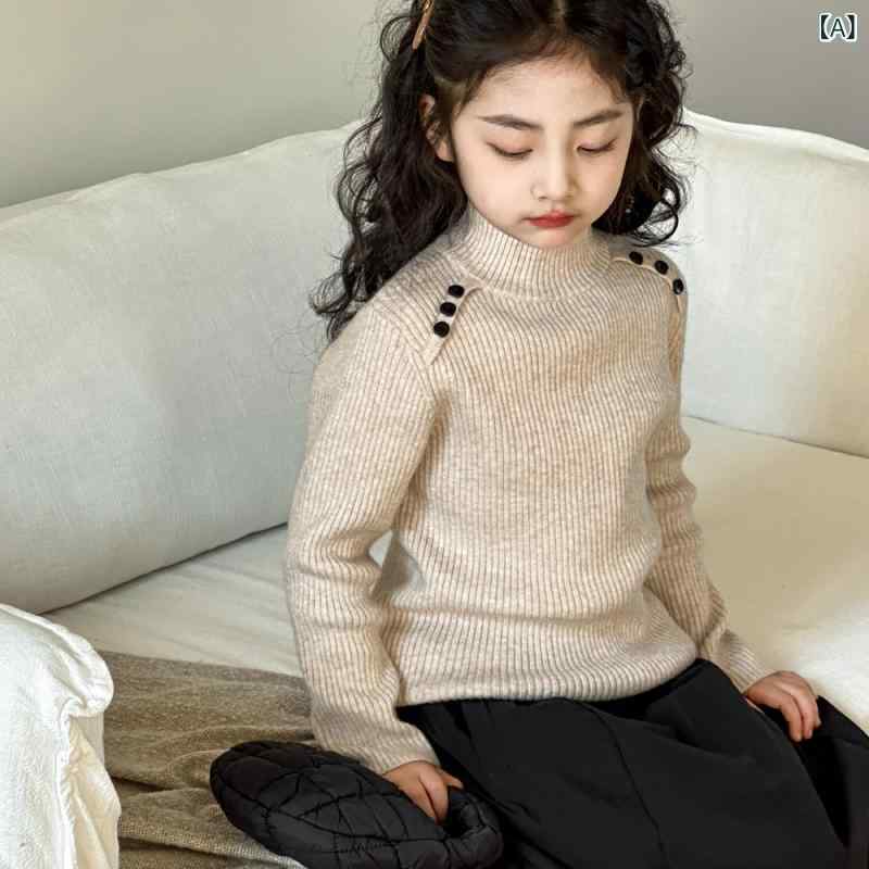ニット キッズ 女の子 ジュニア ウール混 羊毛ブレンド 秋冬 半ハイネック モック...