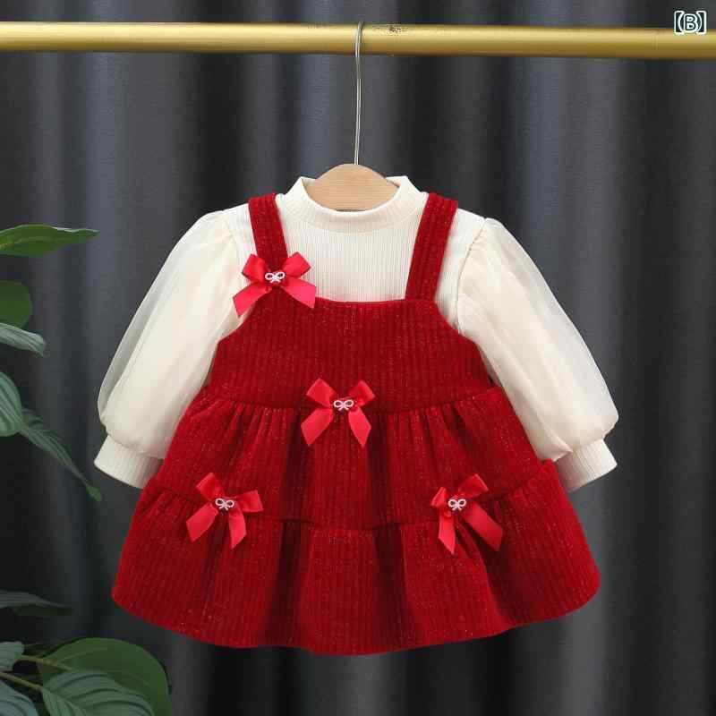 ワンピース 女の子 ベビー 幼児 冬物 裏起毛 プリンセス 韓国風 かわいい おしゃれ 1歳 誕生日 バースデー セレモニー ドレス 3