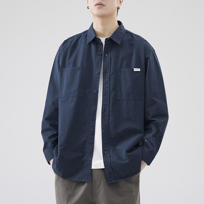 シャツ メンズ 春秋 日系 レトロ ヴィンテージ シンプル 長袖 ルーズフィット ビッグシルエット コットン 綿 防シワ 快適 ワークテイス..