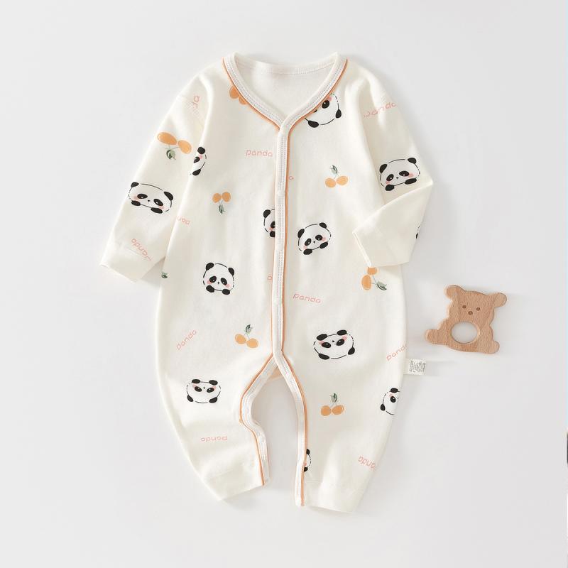 ・カテゴリ: ロンパース・スタイル: カジュアル・主な素材: 綿100%・対象年齢: 新生児（0-1歳）・性別: 男女兼用・袖丈: 長袖・厚さ: 普通・開閉: ボタン・柄: くいしんぼうリス、ハッピーベア、リトルベアハウス、うさぎとニンジン、パンダ、子犬ディンドン、カラフルベアヘッド・サイズ展開: 60cm、66cm、73cm、82cm