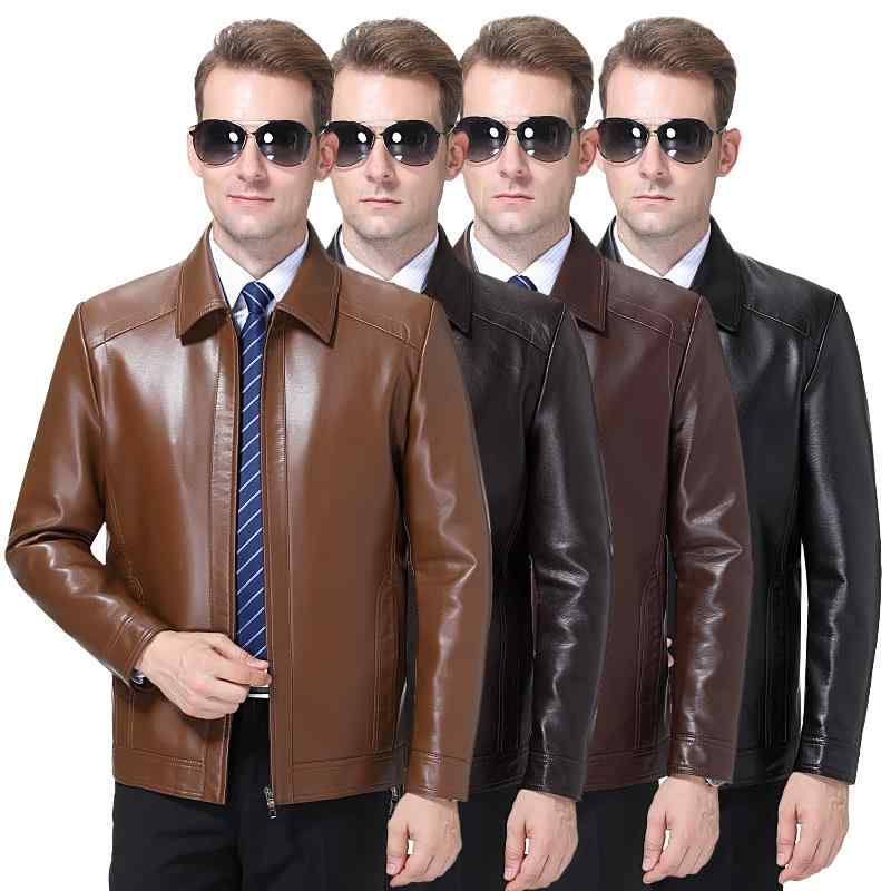 レザージャケット メンズ 男性用 中年向け 羊革 襟付き シングル ブルゾン 裏ボア ビジネス カジュアル 普段使い 通勤 秋冬 アウター ブラック ダークブラウン