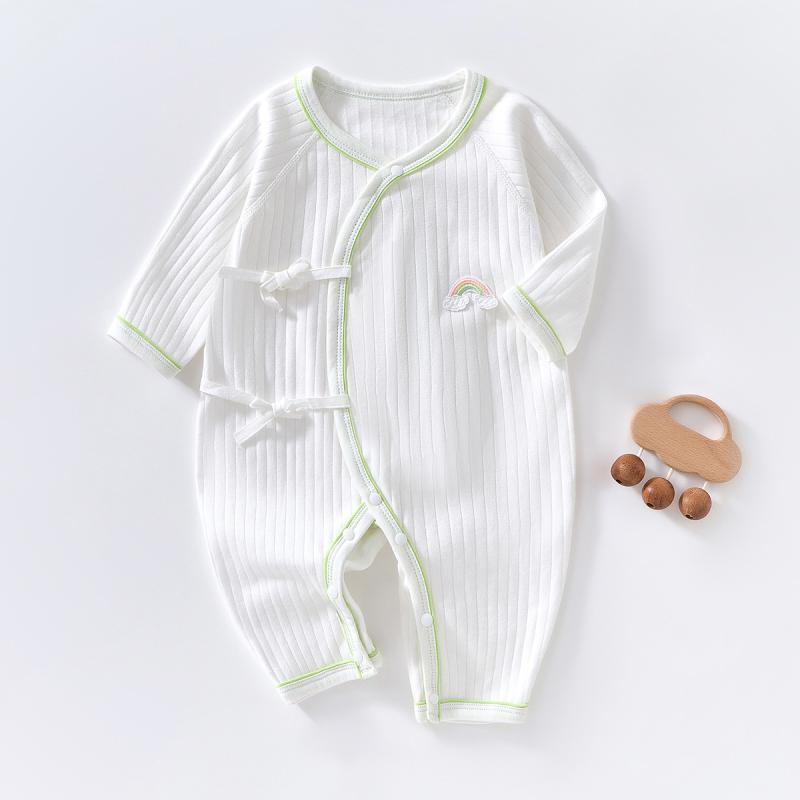 ベビー ロンパース 新生児 男女兼用 綿100% コットン 無縫製 長袖 前開き パジャマ ルームウェア 肌着 ..