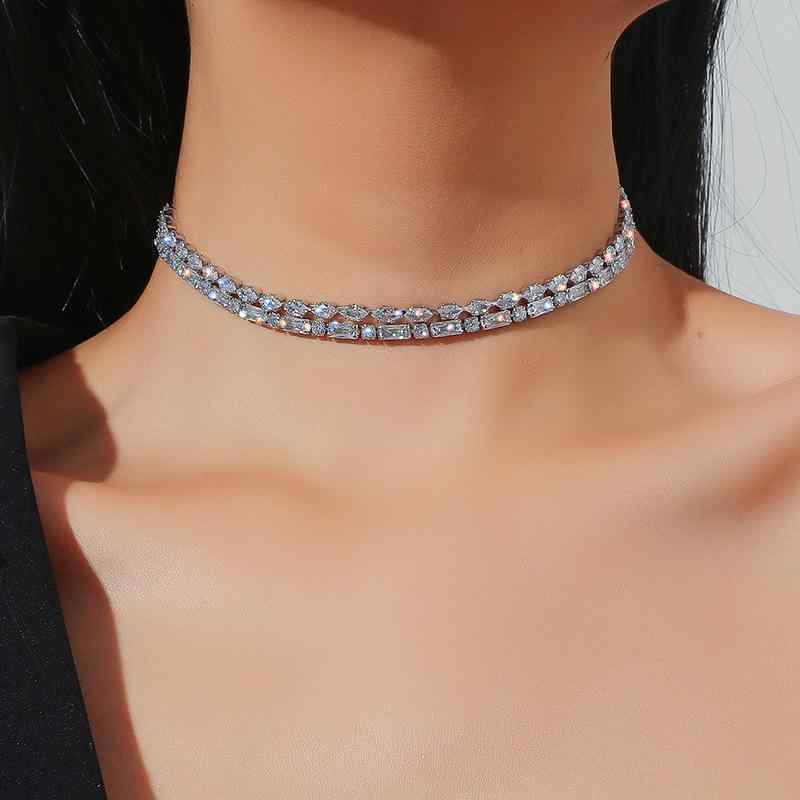 ネックレス レディース ジルコニア シンプル 個性派 チェーン チョーカー 幾何学模様 ファッション おしゃれ 存在感 普段使い 通勤(4.0)