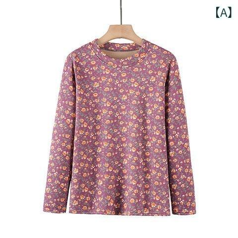 トップス レディース ミセス シニア 女性用 保温 あったか 裏起毛 厚手 花柄 長袖 半ハイネック プルオーバー カットソー 秋冬 ゆったり インナー ajyuri-10195899 あじゅり サンプル画像2