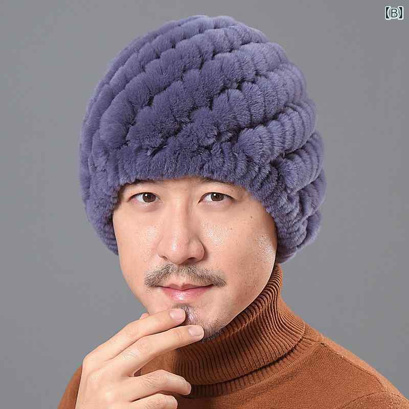 ニット帽 メンズ 中高年 紳士 レッキスラビットファー ふわふわ 柔らかな肌触り 編み込み 防寒 保温 あったか 普段使い アウトドア 上品 秋冬