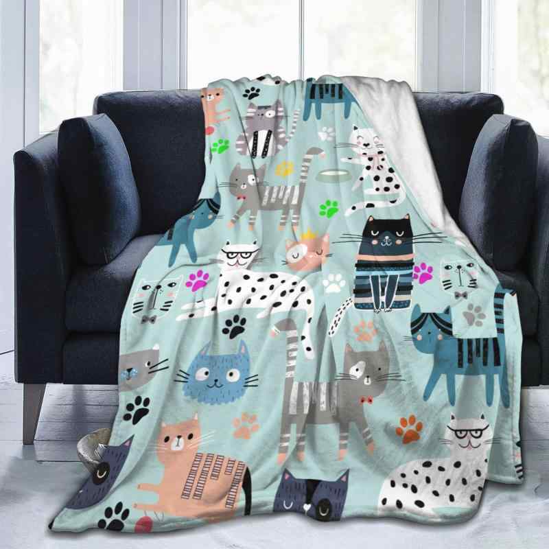 ブランケット キッズ 猫柄 フランネル ソフト あったか 保温性 心地よい ふんわり プリント ポリエステル 北欧風 お昼寝 リビング 寝室 普段使い かわいい 動物柄