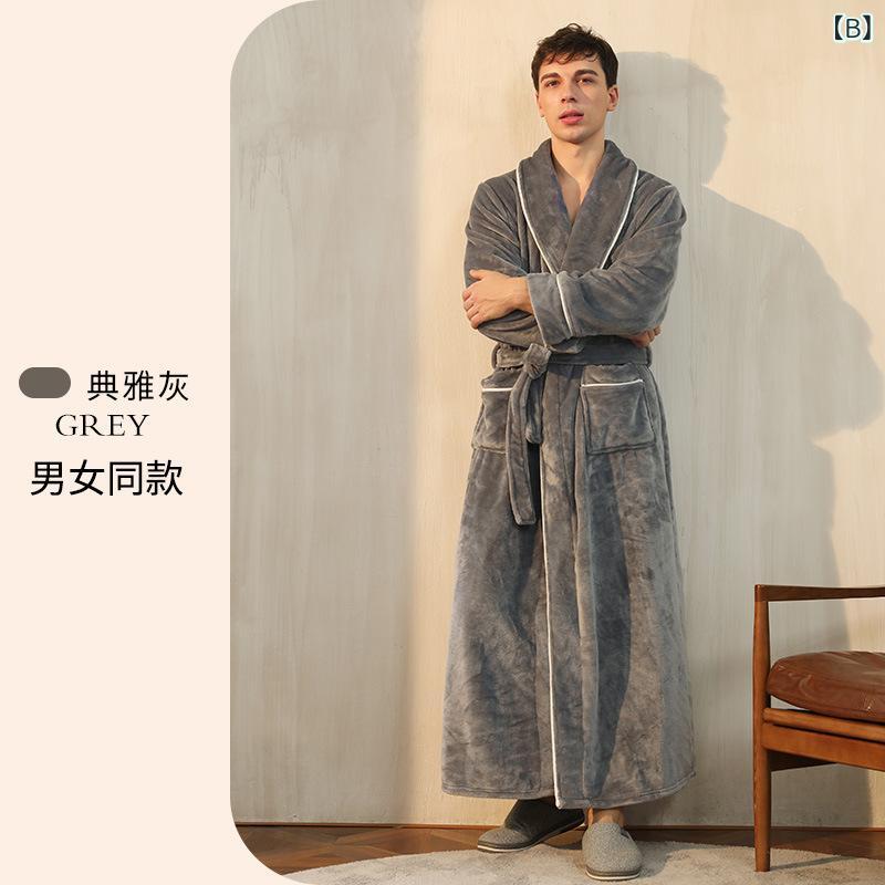 あじゅりのガウン レディース メンズ カップル ペア 秋冬 フランネル 厚手 ロング丈 ゆったり 大きいサイズ バスローブ ナイトガウン ルームウェア 部屋着 保温 防寒｜アングル3