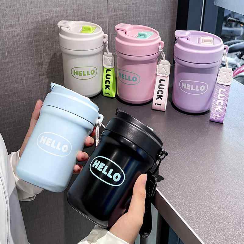 保温ボトル 316ステンレス 真空二重構造 二重飲み口 ストロー付き 茶こし付き ストラップ付き 携帯用 家庭用 オフィス 学生向け コーヒー 水筒 タンブラー おしゃれ シンプル