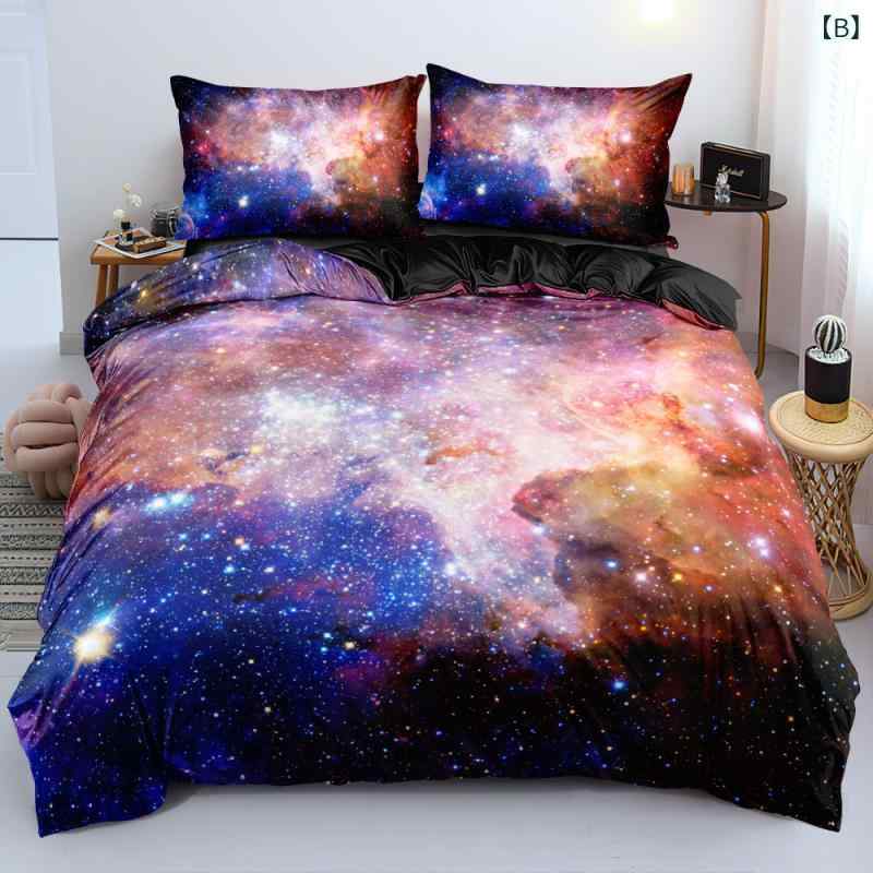 寝具 掛け布団カバー 枕カバー 星空柄 デジタルプリント 幻想的 ポリエステル 平織...