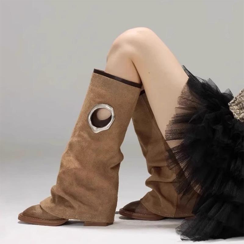 ブーツ レディース レトロ 個性的 スクエアトゥ 羊革 ロングブーツ ウエスタンブーツ チャンキーヒール 脚長効果 細見え 通気性 普段使い サマーブーツ