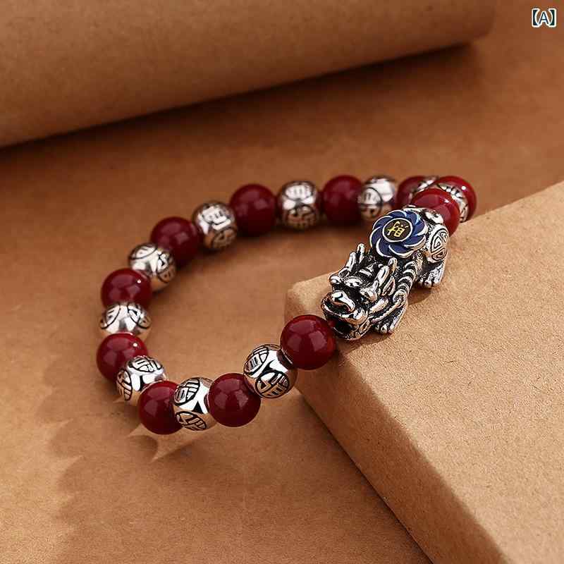 Jewelry, Accessories - ブレスレット 男女兼用 レトロ アンティーク 貔貅 福文字 七宝焼 ブルーエナメル 南紅 朱砂 銅製 数珠 おしゃれ スタイリッシュ シンプル デザイン性 普段使い カジュアル