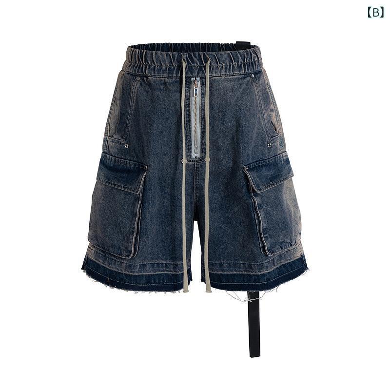 デニムショートパンツ メンズ ストリートファッション ヒップホップ カジュアル 多...