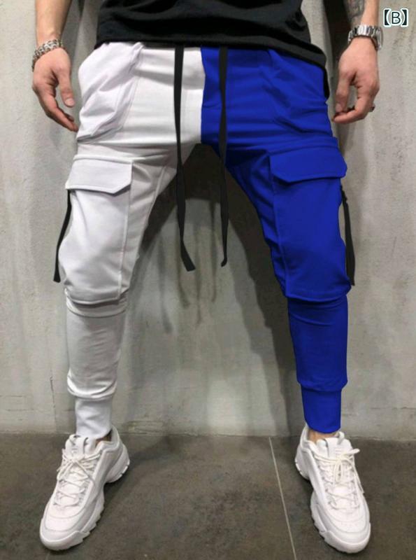 あじゅりのパンツ メンズ 男性用 カジュアル カーゴパンツ ワークパンツ マルチポケット 切り替え ドローストリング スポーツ トレーニング ジム 吸汗速乾 ストレッチ ロング丈 春秋｜アングル3