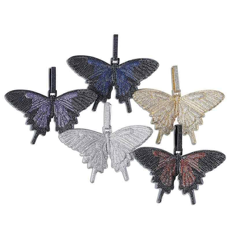 ネックレス 男女兼用 欧米風 ヒップホップ ストリート ビッグバタフライ ジルコニアパヴェ 銅製 個性派 存在感 アニマルモチーフ 普段使い カジュアル ペンダント