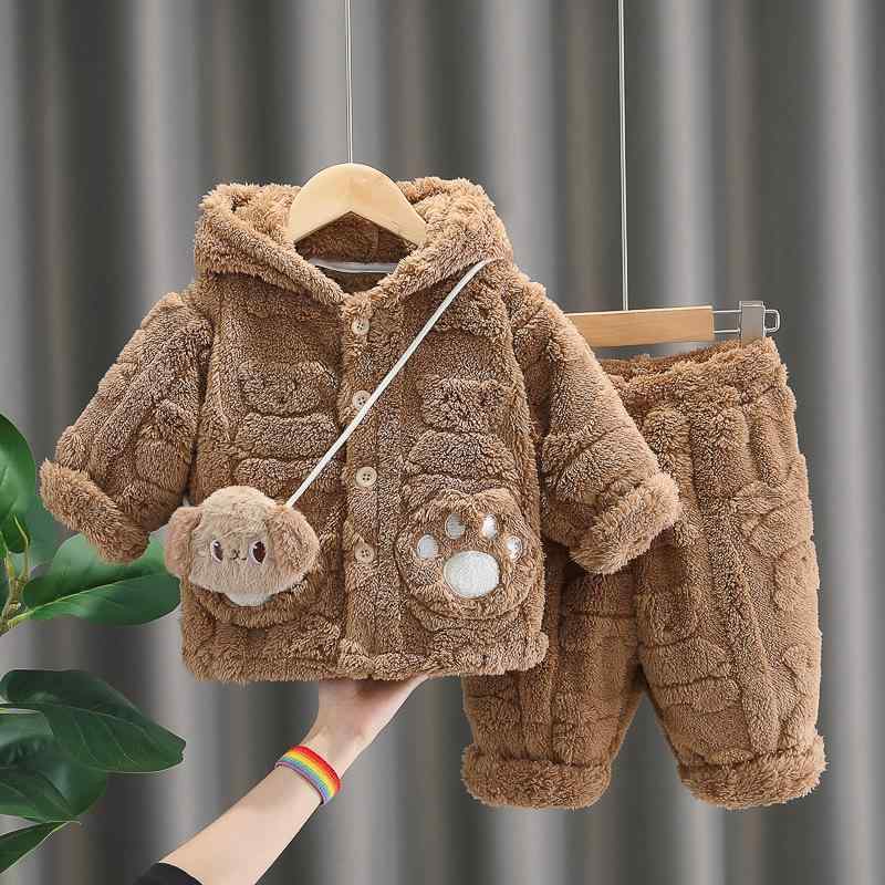 ルームウェア 男の子 ベビー パジャマ くまの肉球 裏起毛 上下セット コットン 厚手 長袖 長ズボン 秋..