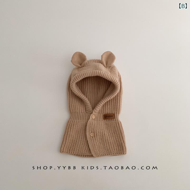 帽子 キッズ ベビー 子供用 かわいい 耳付き ショール マフラー一体型 ニットキャ...