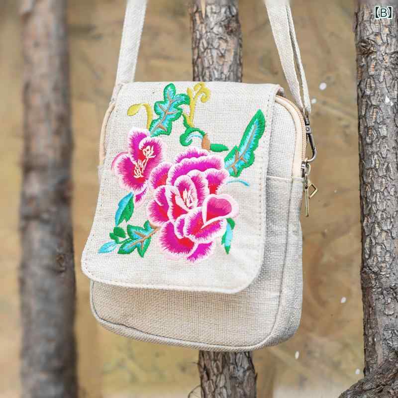 鞄 レディース ミニ ショルダーバッグ 刺繍 レトロ 民族風 スマートフォン対応 斜め掛け 縦型 スクエア フラップ開閉 ブラッ ajyuri-10222358 あじゅり サンプル画像3