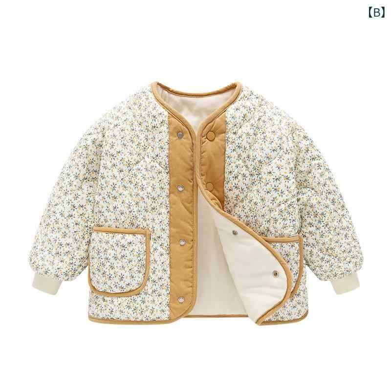 コート キッズ 女の子 秋冬 中綿 コーデュロイ 小花柄 ラウンドネック シングルボ...