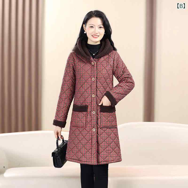 中綿コート ミセス 女性用 秋冬 ポリエステル 厚手 裏起毛 保温 あったか フード付き ミドル丈 おしゃれ 切り替え 配色 ゆったり 通勤 普段使い 防寒 カジュアル アウター