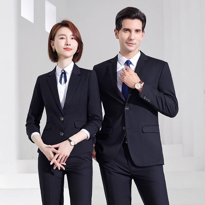 スーツ 男女兼用 ユニセックス ビジネス オフィス 職場 通勤 面接 営業 事務服 制服 フォーマル セットアップ ジャケット 長袖 ポリエステル スパンデックス 伸縮性 グレー ネイビー ブラック