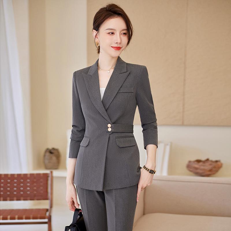 スーツ セットアップ パンツスーツ レディース 女性用 春秋 オフィス ビジネス 事務服 フォーマル ホテル受付 宝石店 制服 上品 エレガント 高級感