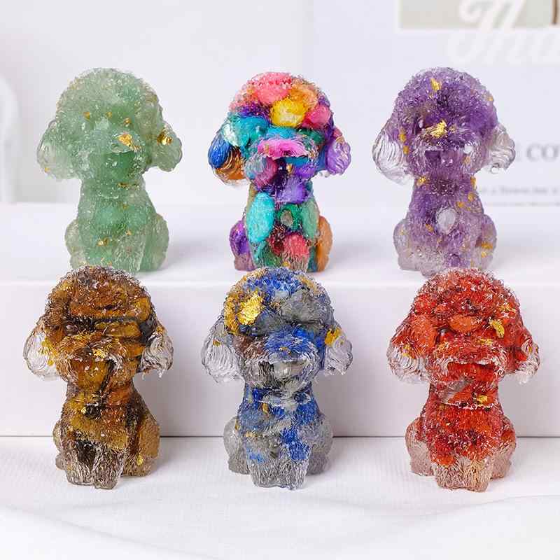 置物 テディ犬 レジン さざれ石 天然水晶 樹脂製 デスク インテリア 卓上飾り オブジェ 多色展開 かわいい おしゃれ プレゼント ギフト 誕生日 記念日 新築祝い モダン