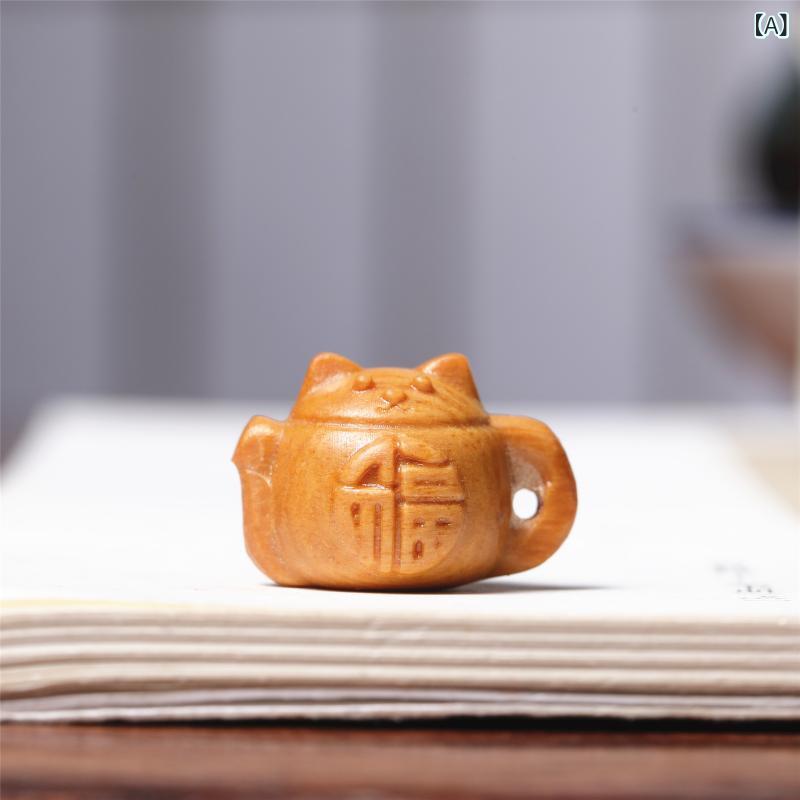 アクセサリーパーツ 檀香木彫刻 福猫 招き猫 ティーポット 小型 ペンダントトップ チャーム ネックレス ブレスレット ストラップ ハンドメイド DIY 装飾品