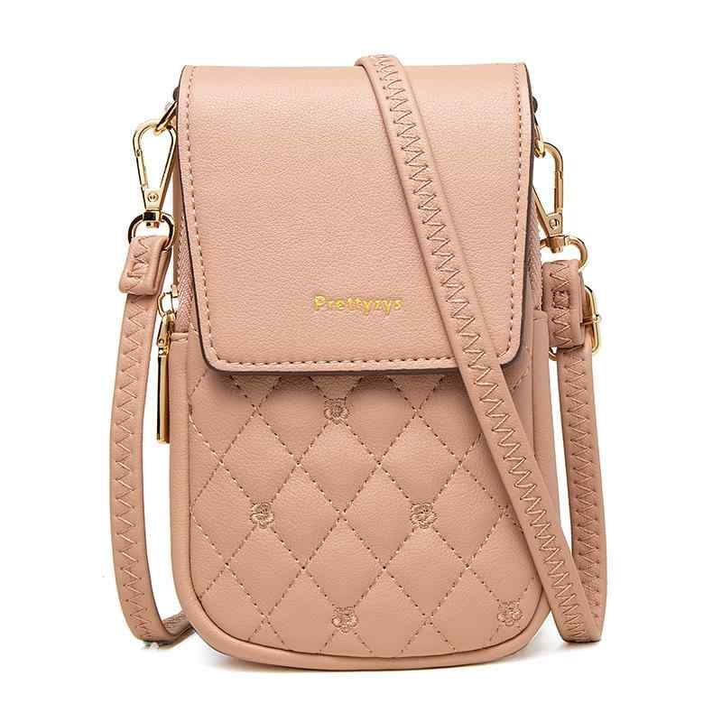 携帯ショルダーバッグ レディース 斜め掛け 肩掛け ダブルファスナー 花柄刺繍 PUレザー ソフト 縦型 ..