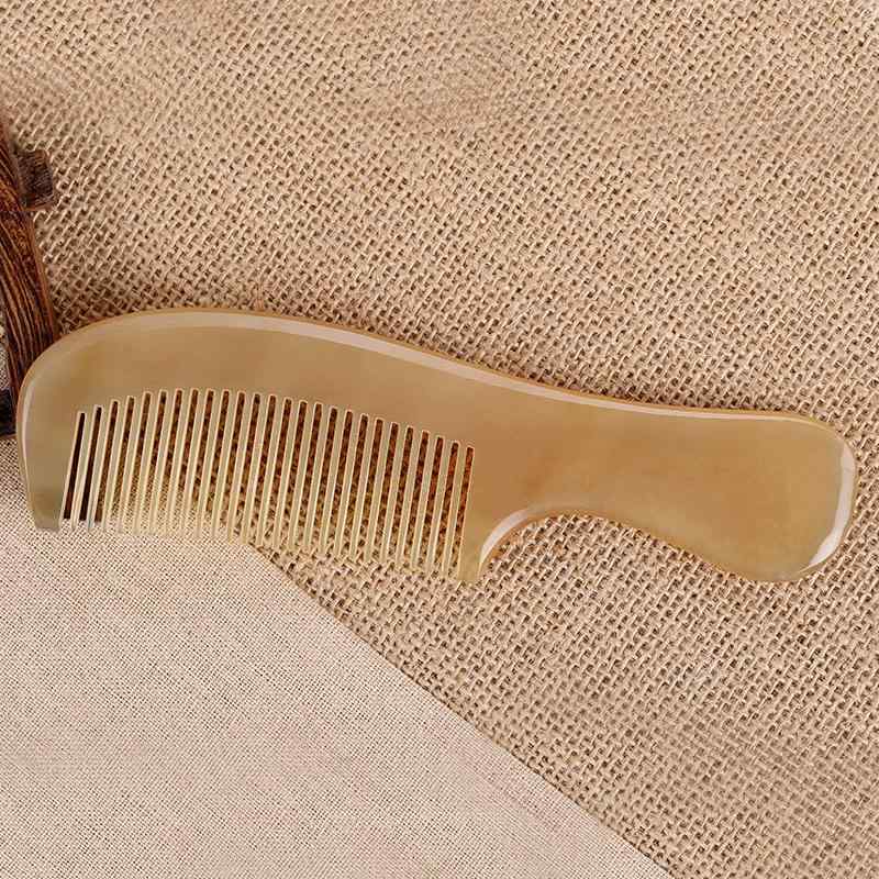 くし 水牛の角 羊の角 天然素材 バッファローホーン シープホーン 静電気防止 丸柄 高品質 高級感 ストレートヘアケア 頭皮マッサージ 軽量 握りやすい イエロー系