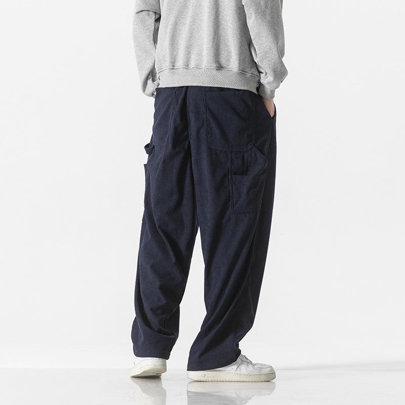 パンツ メンズ 秋冬 シティボーイ レトロ 日系 コーデュロイ コットン ビッグサイズ ゆったり ハイウエスト ワイド 長ズボン ポケット付き 微ストレッチ 耐久性 カジュアル ルーズフィット