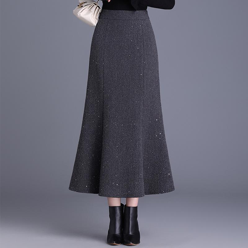 スカート レディース スパンコール 切り替え マーメイド ハイウエスト 細見え ミディ丈 タイト ポリエステル 微ストレッチ 通勤 オフィス エレガント ブラック スモークグレー 秋冬
