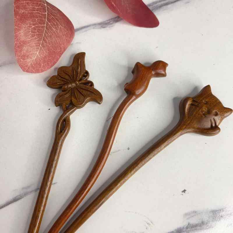 かんざし レディース 黒檀 木製 レトロ アンティーク調 かわいい まとめ髪 髪飾り 高級感 上品 和装 浴..