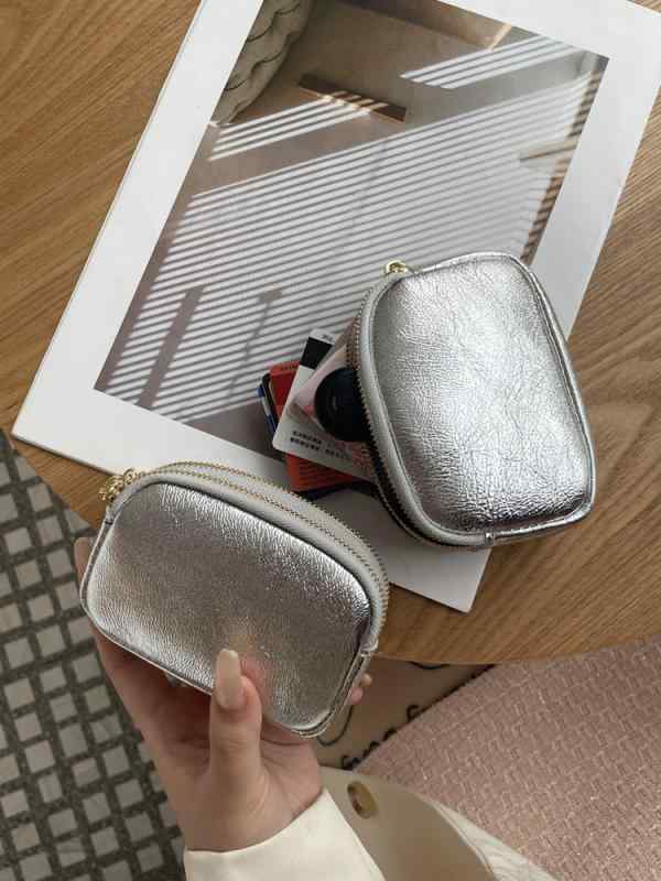 其它 - 小銭入れ レディース 牛革 大容量 ダブルファスナー コインケース カードケース ミニ財布 コンパクト財布 多機能 おしゃれ シンプル 高級感 普段使い スリム シルバー