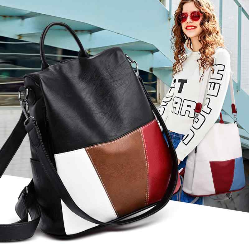 リュックサック レディース バックパック 女性用 ソフトレザー 防水 多機能 切り替え バイカラー 欧米風 おしゃれ ストリートファッション 旅行 普段使い 通勤通学 ポケット多数 ブラック ベージュ