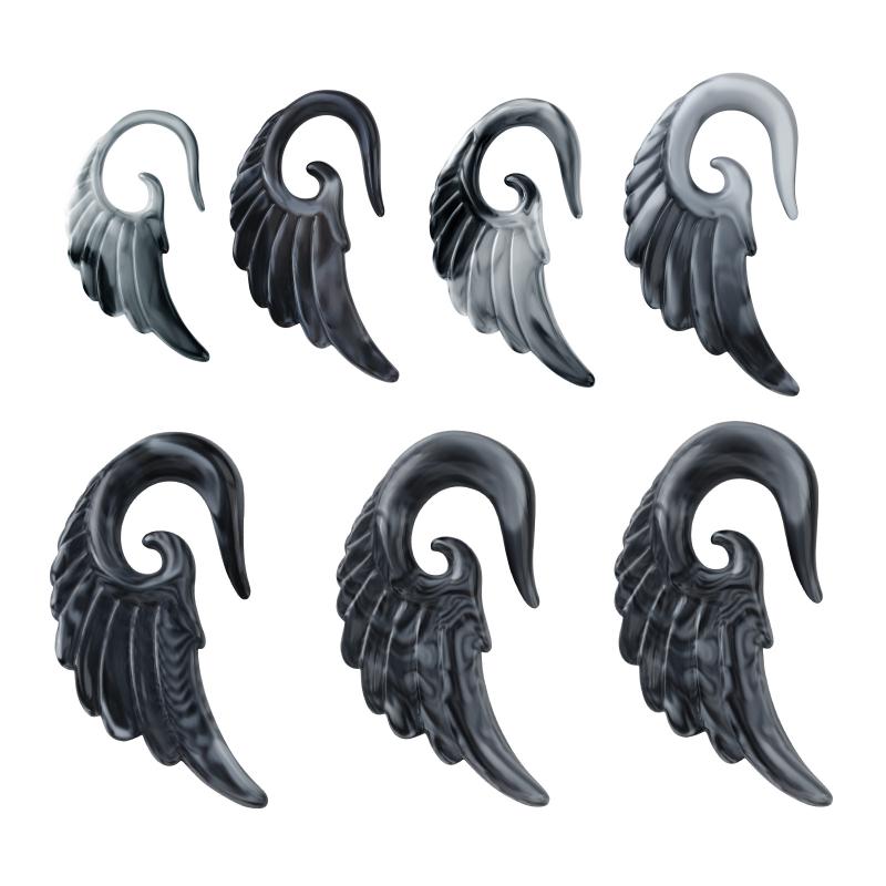 ボディピアス 男女兼用 アクリル イヤーロブ 拡張器 イヤーゲージ 翼 フェザー 異形 幾何学 パンク ロック ストリートスタイル ダークグレー