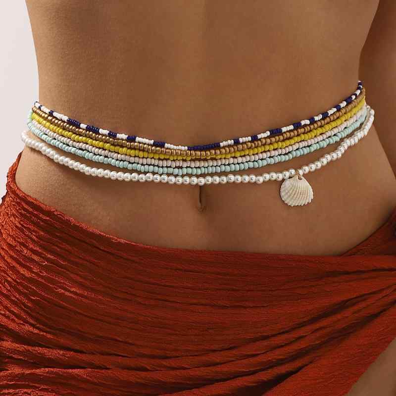 ウエストチェーン レディース サマー ビーチ リゾート ファッション フェイクパール シェル シードビー..