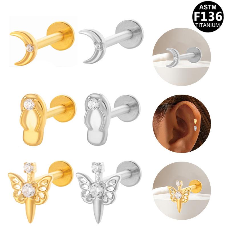 ボディピアス 男女兼用 軟骨ピアス 耳たぶピアス リップピアス G23チタン チタン合金 内ネジ式 リボン ハート スター 個性的 トレンド 欧米風 デイリーユース 電気メッキ加工 春夏(4.0)