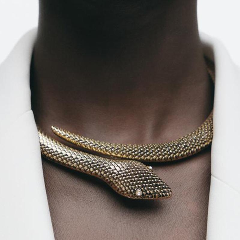 ネックレス レディース チョーカー 欧米風 レトロ アンティーク調 蛇モチーフ スネーク 個性的 デザイ..