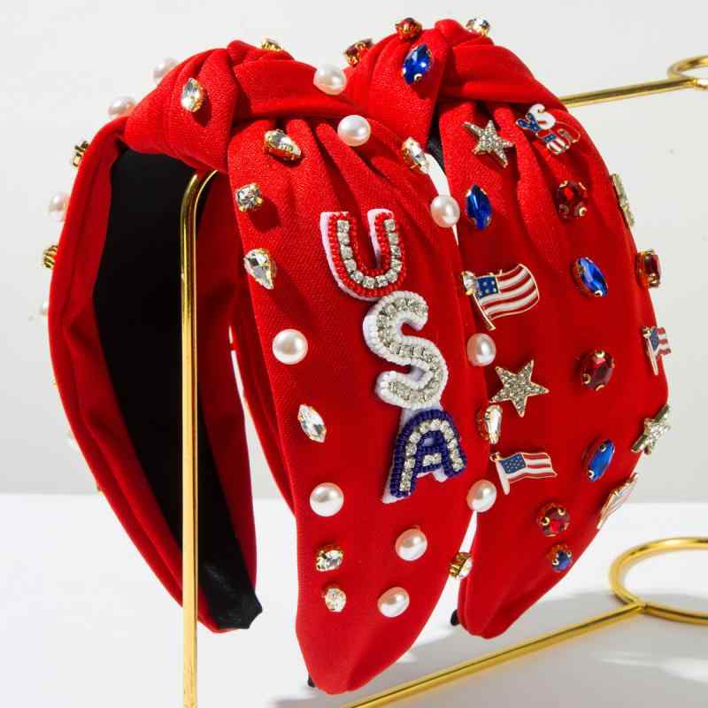 ヘアアクセサリー レディース 欧米風 国旗柄 USA アルファベット 五芒星 手縫い シードビーズ 合金製 ..