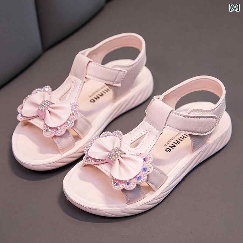 Sandalias Niña, Niña, Infantil, Princesa, Roma, Gladiador, Cinta, Suela Blanda, Antideslizante, Piel PU, Suela de Goma, Velcro, Rosa, Marfil, Primavera/Verano, Salir, Estilo Coreano — vista 2