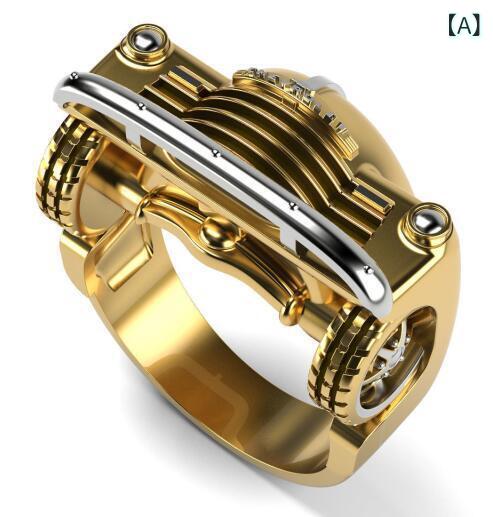 指輪 レディース 欧米風 パンク バイカラー おしゃれな車モチーフ 個性的 幾何学模様 合金 電気メッキ..