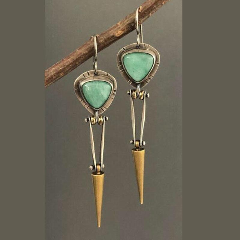 耳飾り レディース ピアス イヤリング アンティーク調 欧米風 ロング タッセル スタッズ 幾何学模様 ターコイズ 合金 上品 高級感 普段使い パーティーシーン