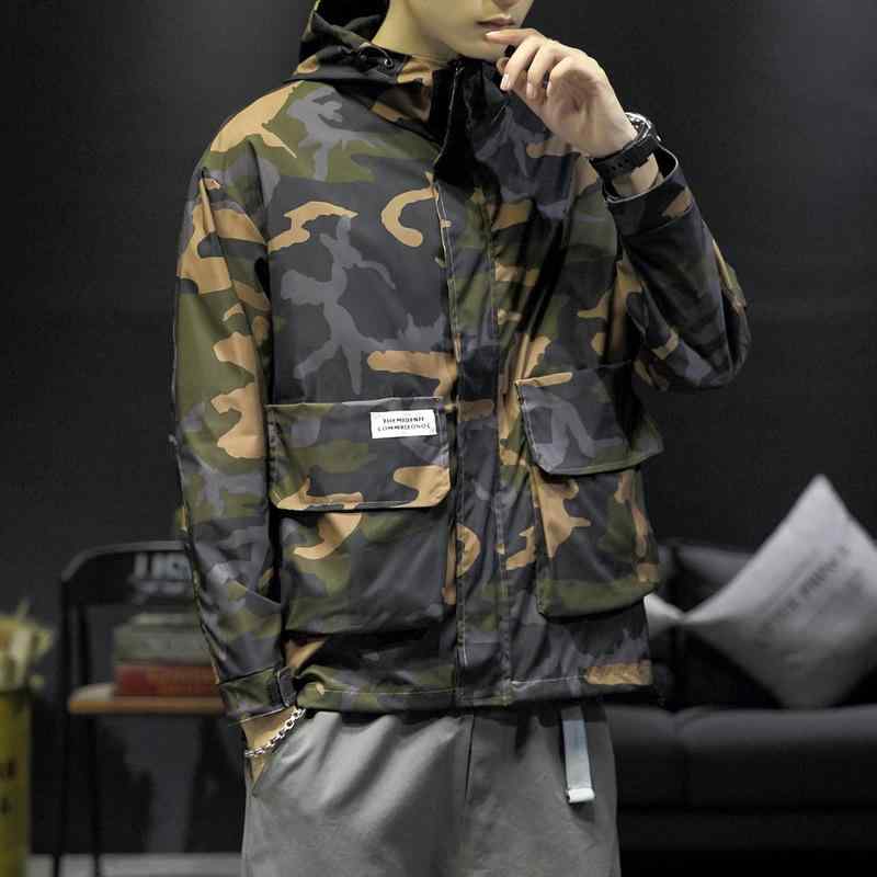 ジャケット メンズ カジュアル ワーク 迷彩柄 フード付き ブルゾン ゆったり オーバーサイズ 薄手 多機能ポケット ポリエステル混紡 春秋 長袖 普段使い