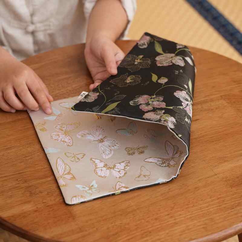 茶席 ジャカード織り 布製 厚手 乾泡 耐熱 断熱 ティーマット テーブルランナー 両面仕様 ベルベット調..