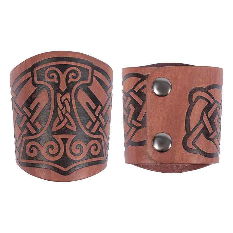 リストバンド 北欧 バイキングスタイル 中世 ルネサンス 本革 レザー 型押し 幅広 腕当て アームガード ブレスレット コスプレ イベント 仮装 装飾品