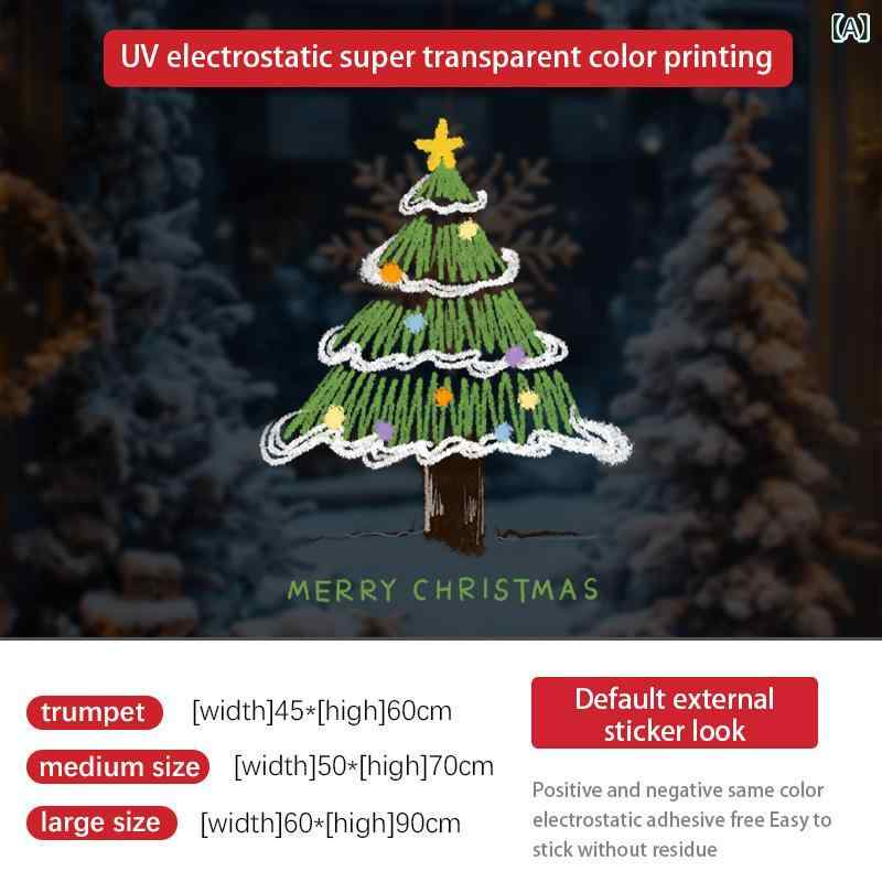 あじゅりのウィンドウステッカー クリスマス クリスマスツリー デコレーション 飾り付け 静電式 貼ってはがせる ガラス窓 ドア用 グリーン シール 賃貸OK リビング 寝室 子供部屋 店舗装飾｜アングル2