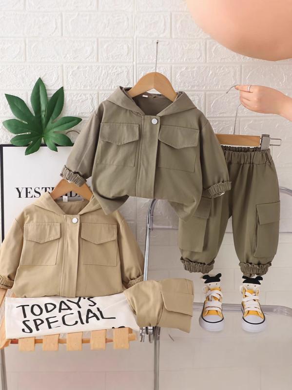 ベビー服 男の子 春秋 セットアップ 上下セット 2点セット フード付き パーカー 長袖 ロングパンツ ジップアップ 綿 コットン カジュアル 普段着 部屋着 かわいい おしゃれ 柔らかい 股部分開閉式 オフホワイト ダークグリーン