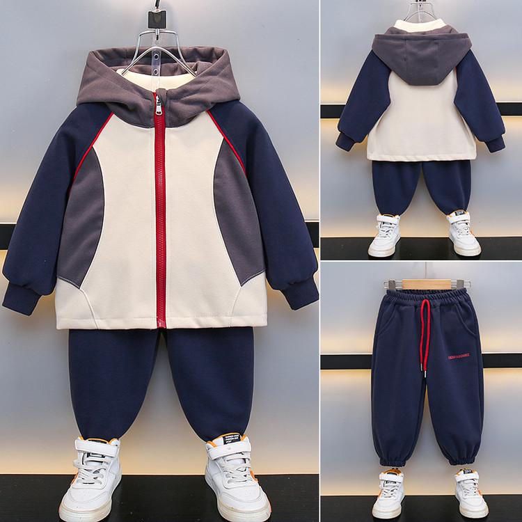 キッズ 男の子 セットアップ ドローコード フード付き パーカー ジップアップ スポーツウェア 上下セット 長袖 長ズボン 綿 コットン カジュアル トレンド 春秋