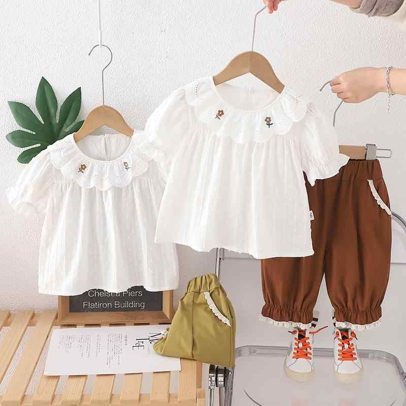 子供服 女の子 ベビー キッズ 幼児 韓国風 春夏 薄手 涼しい クルーネック 半袖 Tシャツ トップス プルオーバー ショートパンツ 短パン 2点セット セットアップ 綿 コットン 普段着 部屋着 お出かけ カジュアル